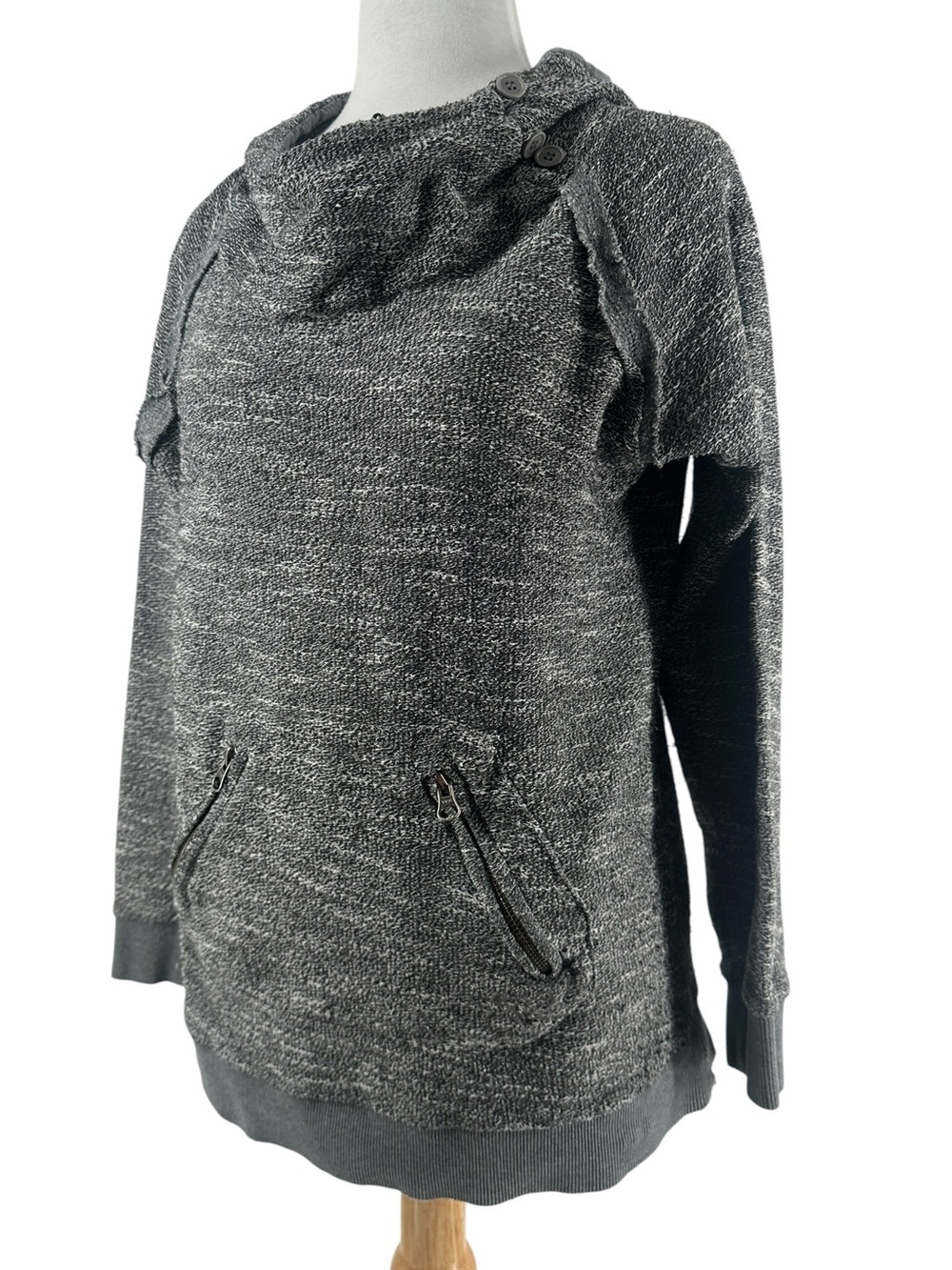Roxy Gray Marled Hooded Pullover hoodie beach surfer layer distressed sz M